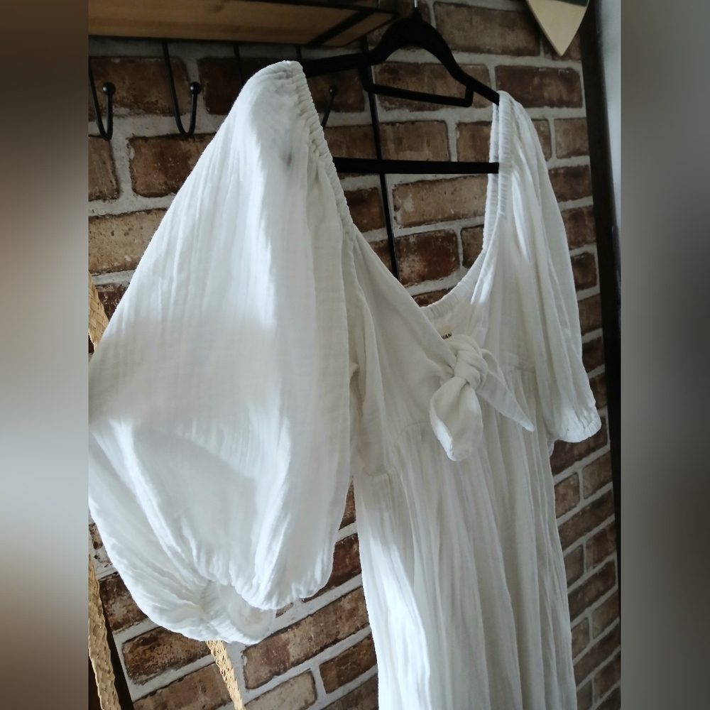 MARA HOFFMAN Swim White SUMMER Smocked Beachy COTTON Maxi Dress Women's Size S - Picture 5 of 13